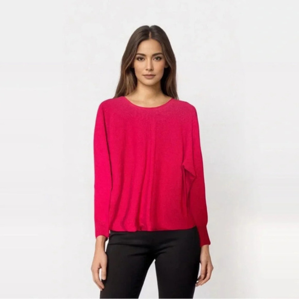 Bianco & Blu Made in Italy Women's Fuschia‎ Pink Dolman Sleeve Sweater Sz…